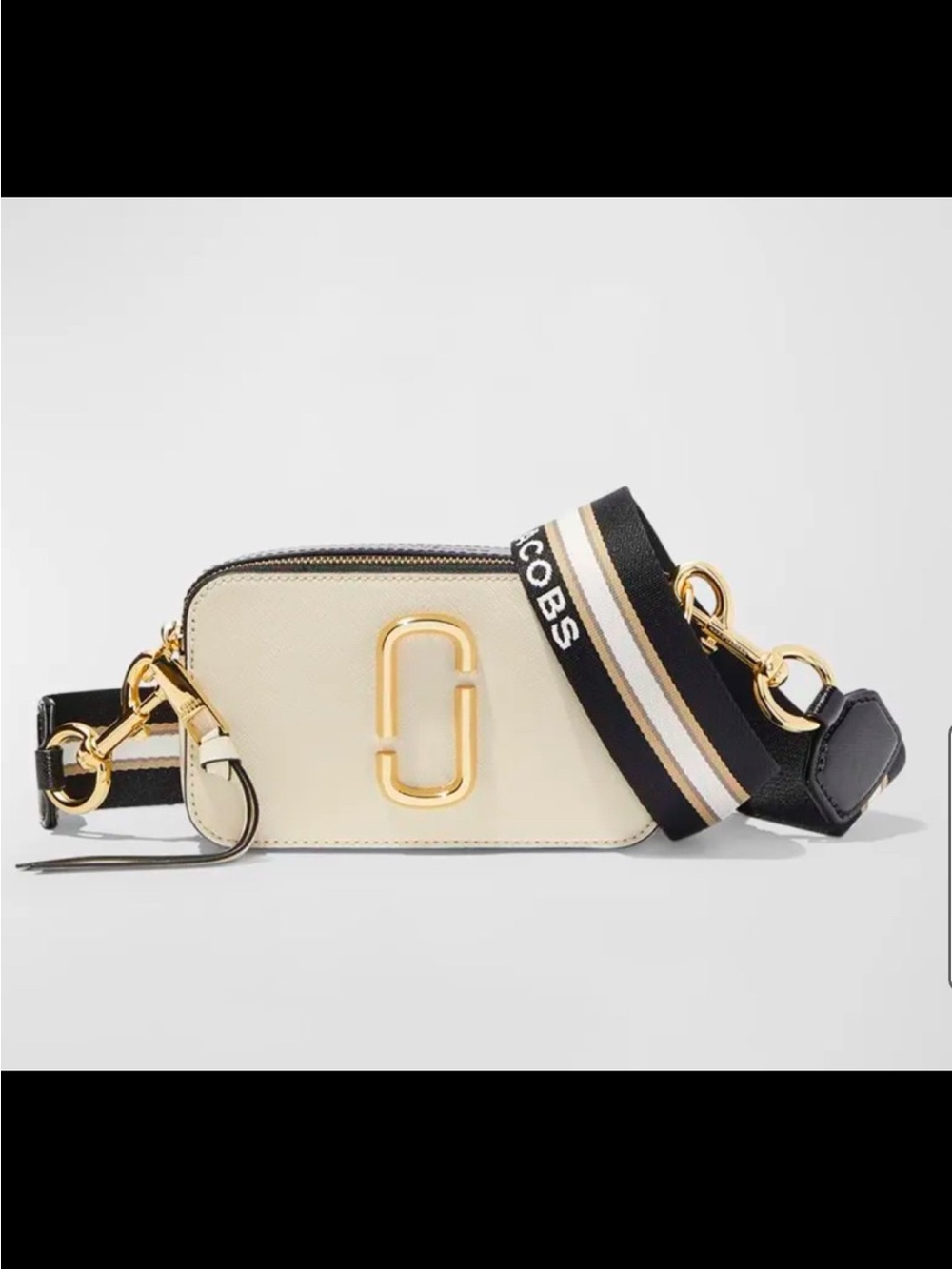 Marc Jacobs Snapshot Camera Bag in Cream and Gold with Black Strap